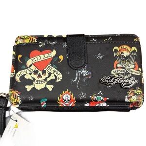 Ed Hardy Black Wallet with Colorful Tattoo Art